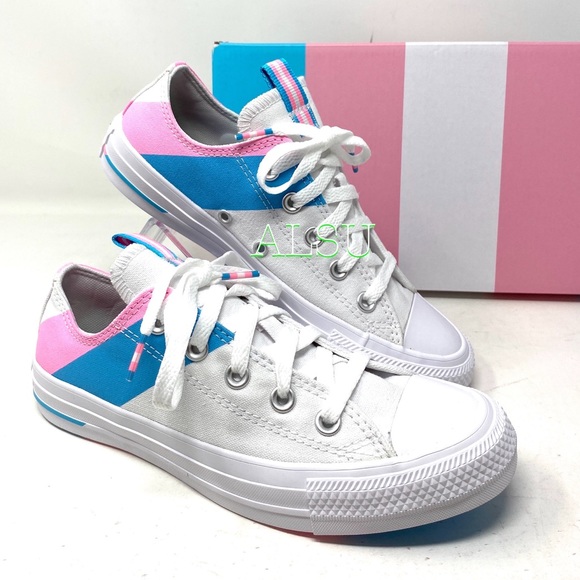 💖MEGA SALE💖Converse Ctas  White 90s Pink Blue Transgender 🏳️‍⚧️ Trans 167760C - Picture 7 of 8